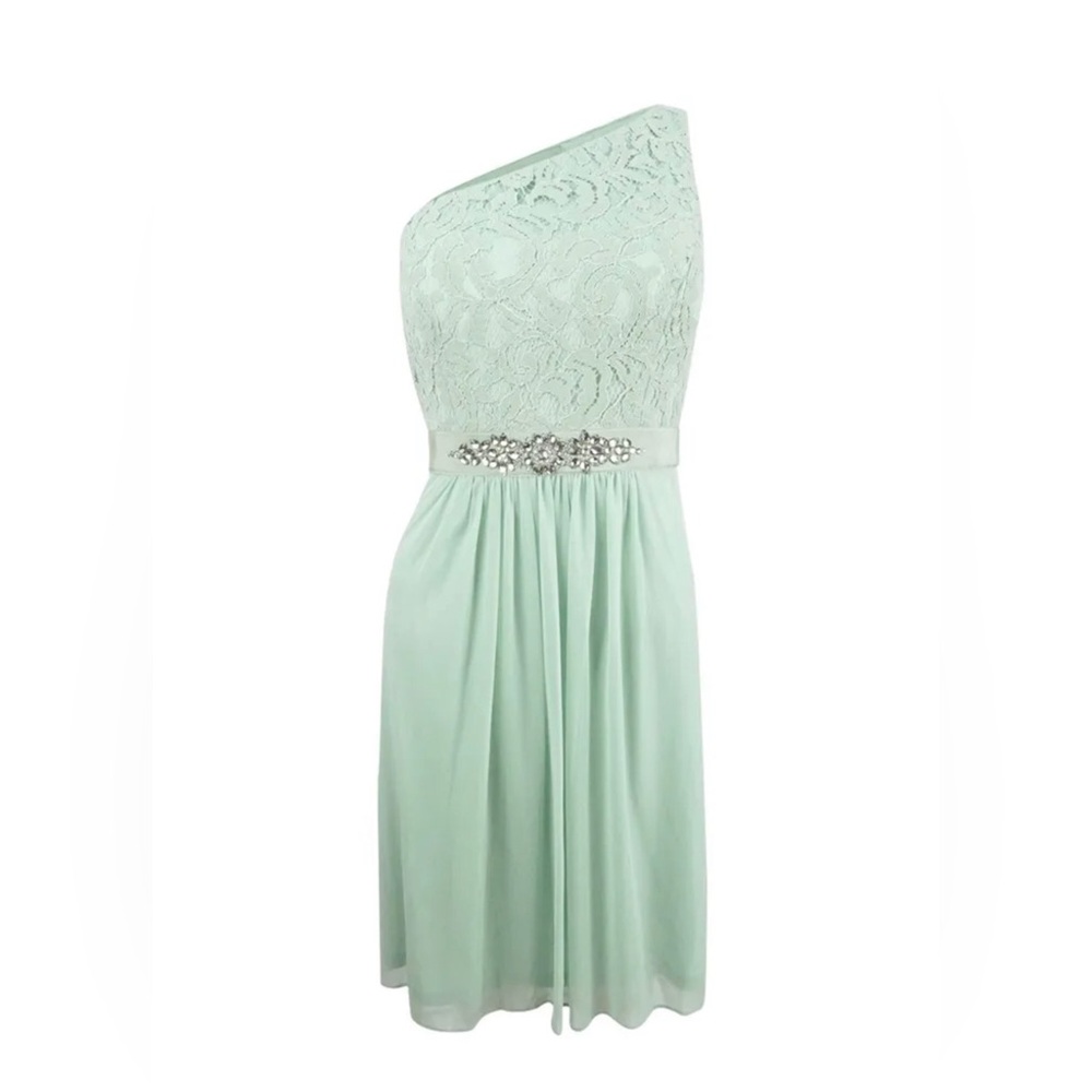 Adrianna Papell Lime Green Lace One-Shoulder Midi Dress - Size 14